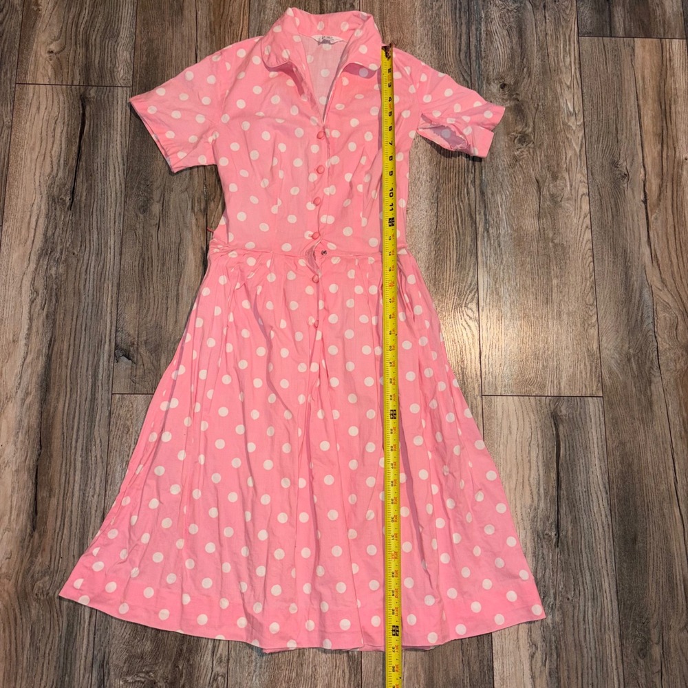 Vintage Sears Pink Polka Dot Shirtdress Rockabilly Fit & Flare Mid Century M - Picture 7 of 16